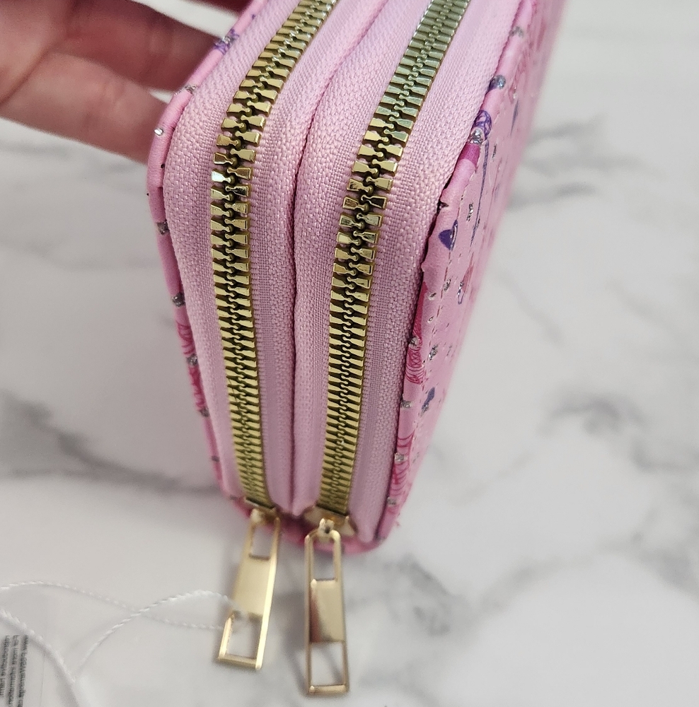 Pink Blush Kiss Glitter Paris Eiffel Tower Print Two Zipper Women's Wallet - Picture 5 of 14